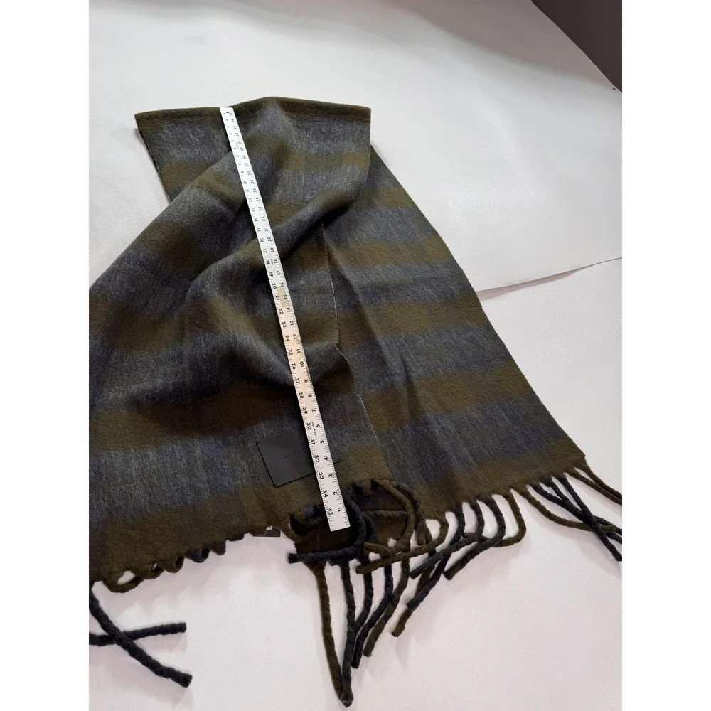 AllSaints Rilas Strk Brushed Check Scarf Mens One Size Green Plaid Fringe